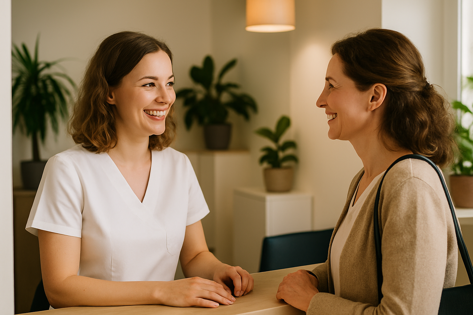 Sprejem stranke na recepciji ordinacije prvi dan po vrnitvi z dopusta