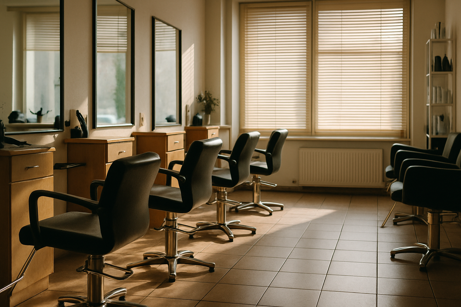 Prazen salon s pospravljenimi stoli med zaprtjem zaradi dopusta
